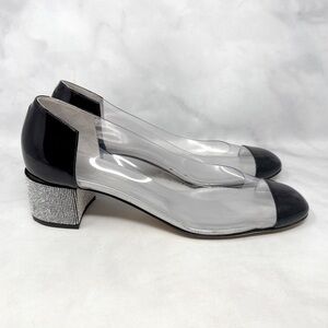 Giuseppe Zanotti Vitrum Clear Rhinestone Embellished Block Heel Pump Flats 40